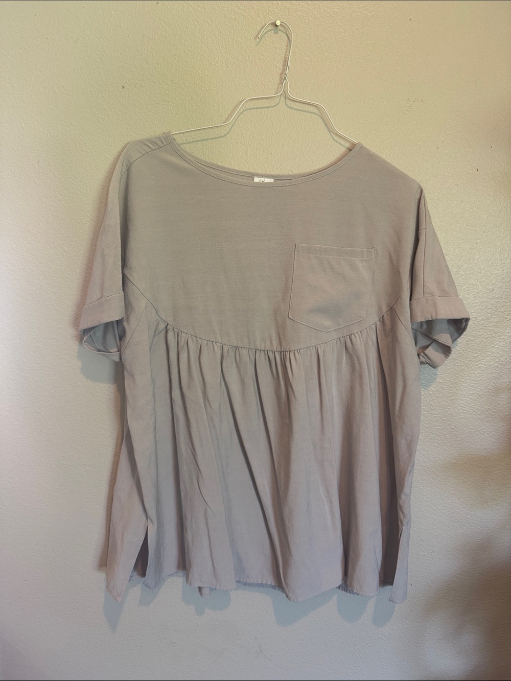Amazon Short Sleeve Pocket Peplum Top - Light Taupe